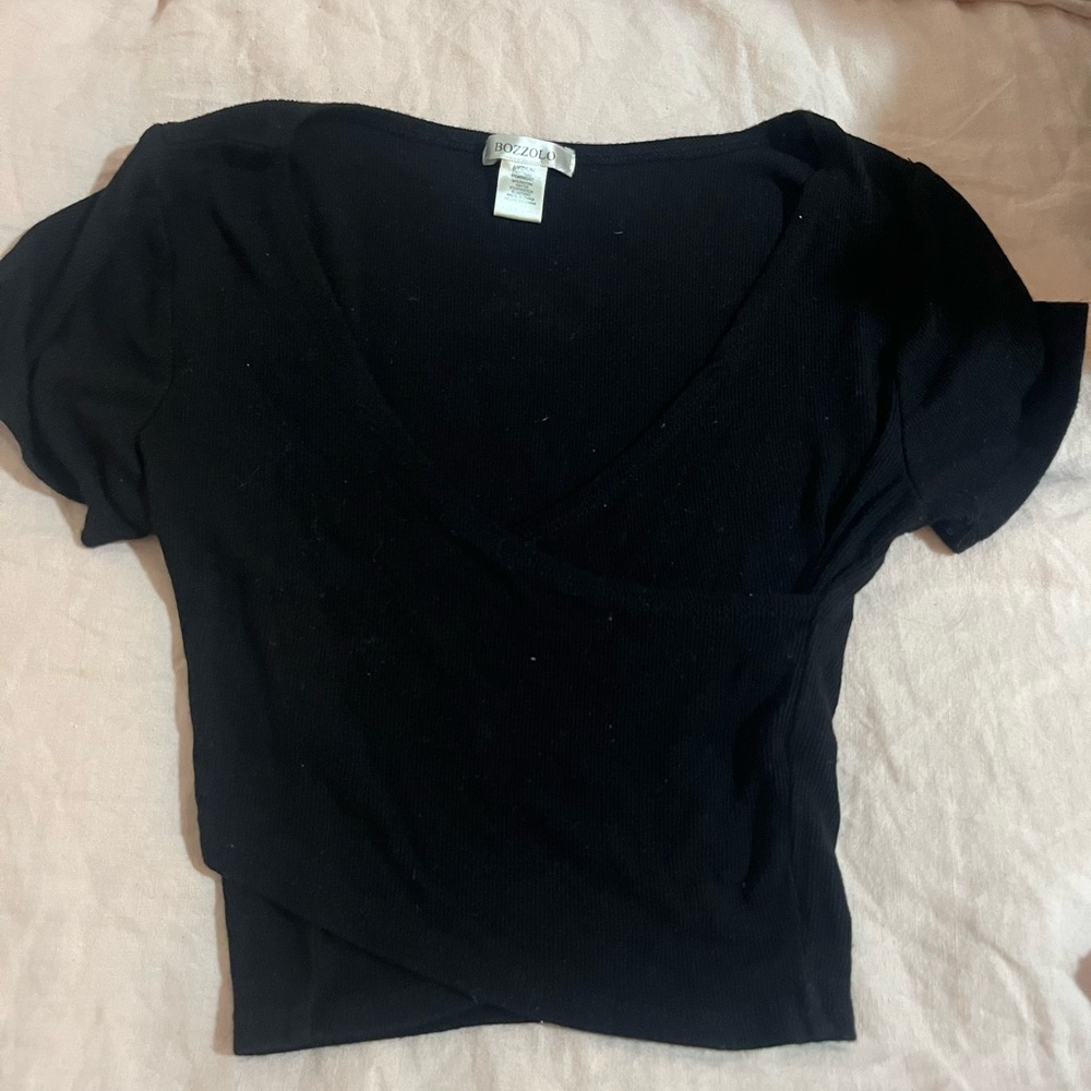 Black V-Neck Women Top